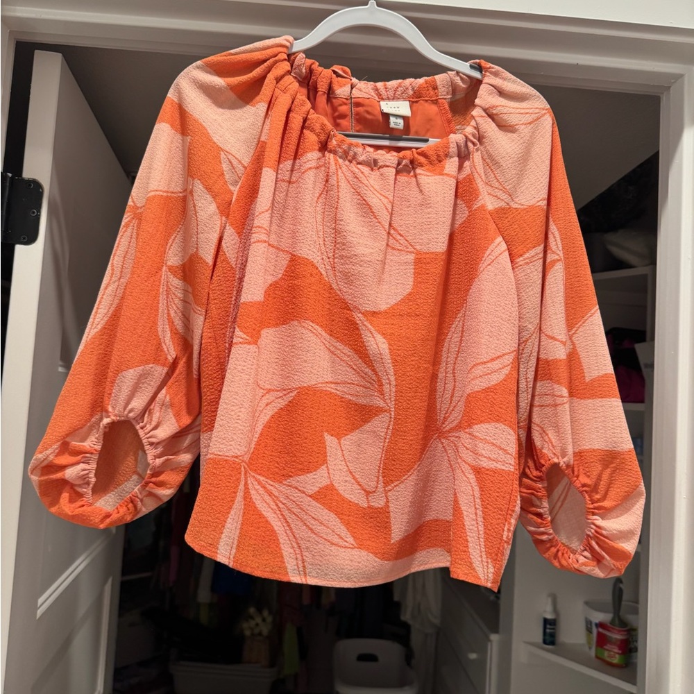 A New Day Orange Puff Sleeve Ruffled Blouse